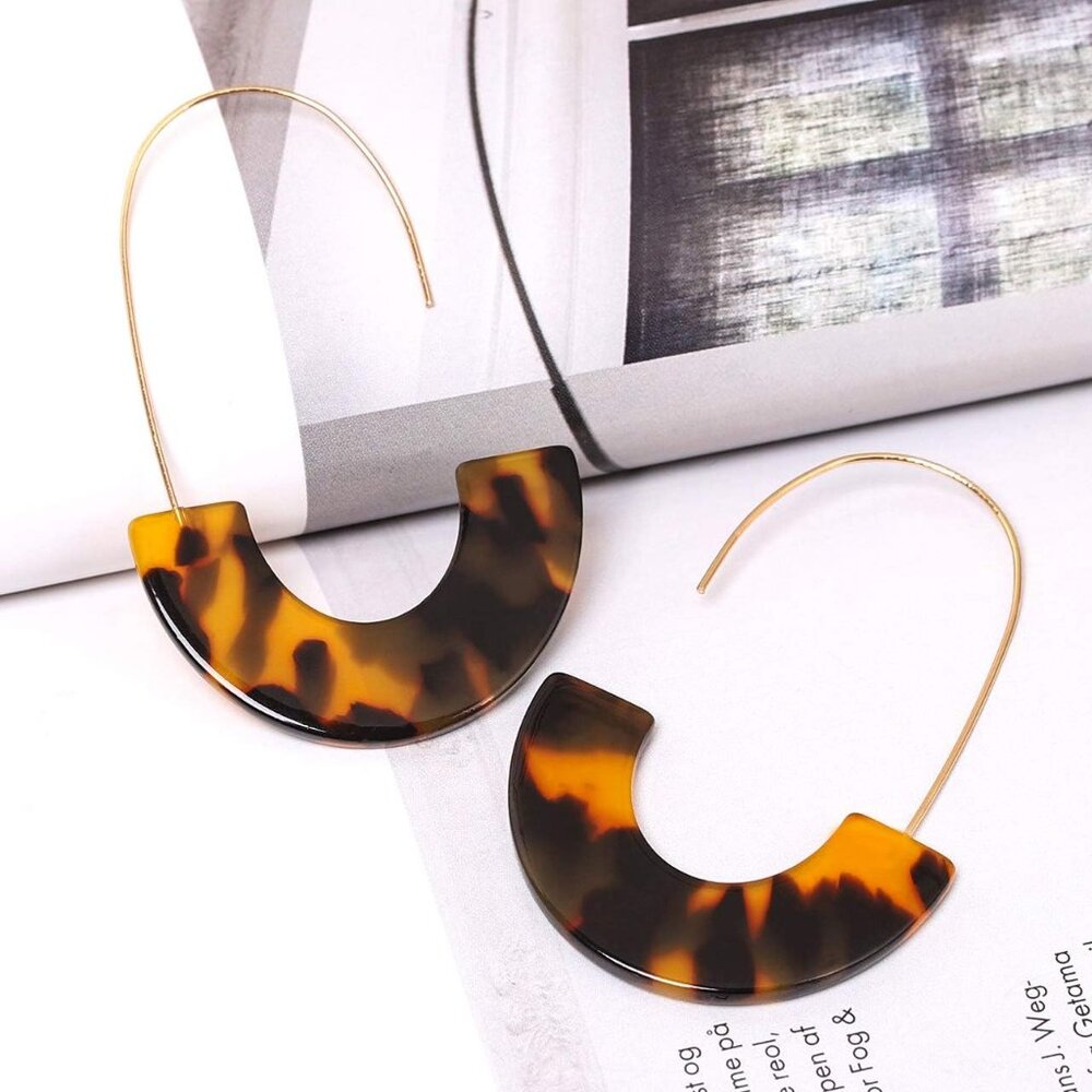 Statement Acrylic Drop Earrings - Tortoise Hoop D… - image 3